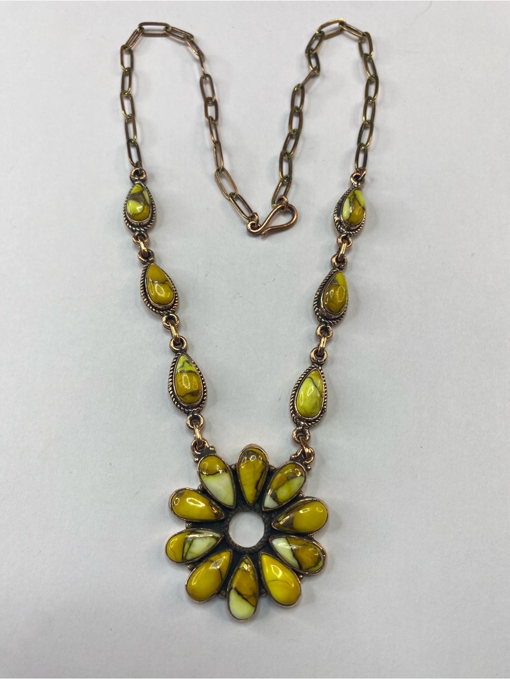 Southwestern Honey Dahlia Flower Copper Statement Necklace
